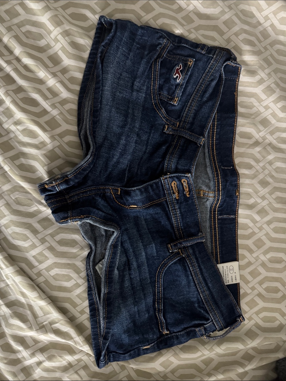 Hollister Dark Blue Denim Shorts with Back Pocket Embroidery